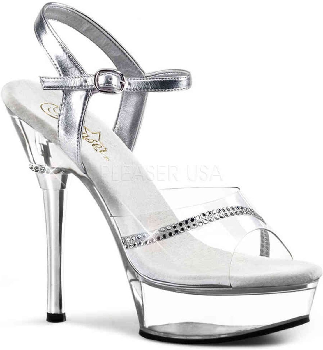 EU 38 = US 8 | ALLURE-650 | *5 1/2 Heel 1 1/2 PF Chrome Heel Sandal